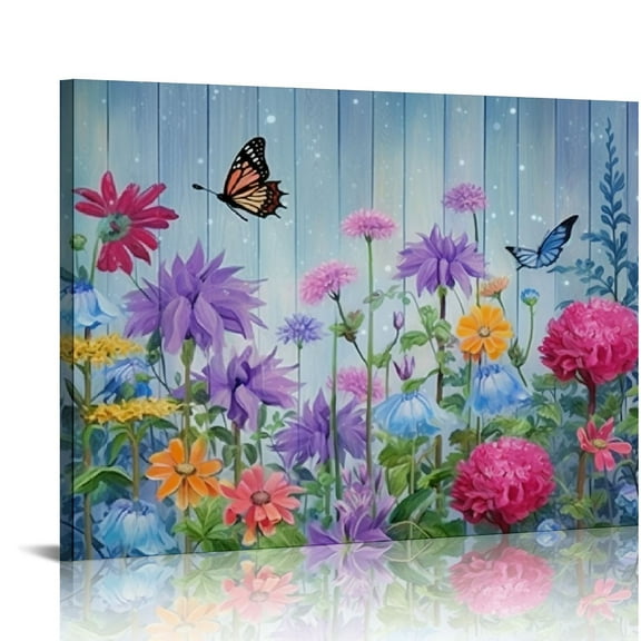 JRXY Purple Floral Flowers Canvas Wall Art Pink Botanical Butterfly Painting Watercolor Landscape Picture Large Artwork for Bedroom Bathroom Living Room Farmhouse Office Home 20x16in