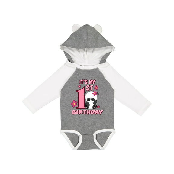 Inktastic It's My First Birthday with Panda Bear Girls Long Sleeve Baby Bodysuit