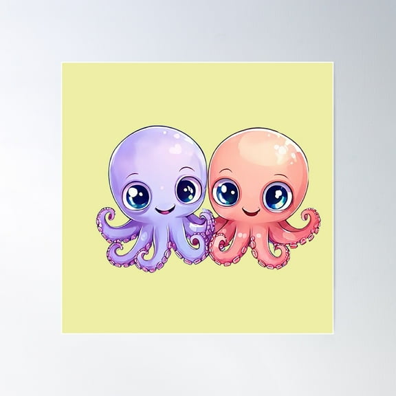 Cute Octopus Kawaii Poster Wall Art, Modern Wall Decor For Living Room Bedroom, 17x17 UNFRAMED