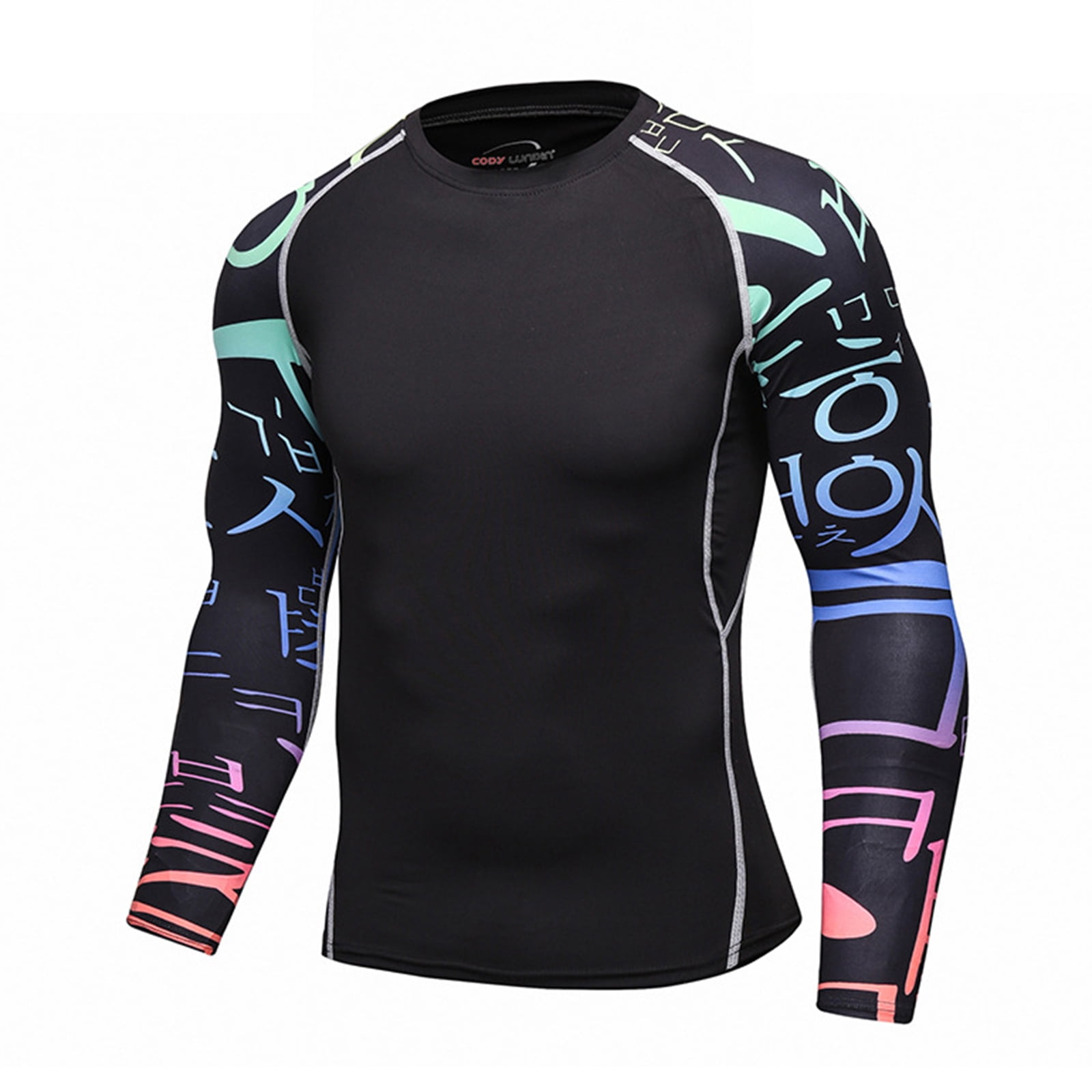 MSemis Men Digital Printed Long Sleeve Swim Shirts UPF 50+ Rashguard