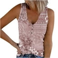 thumbnail image 2 of Womens Tank Tops $4.98 Plus Size Buttons Sleeveless V-Neck Summer Printed Casual Tunic Tops Purple L, 2 of 5