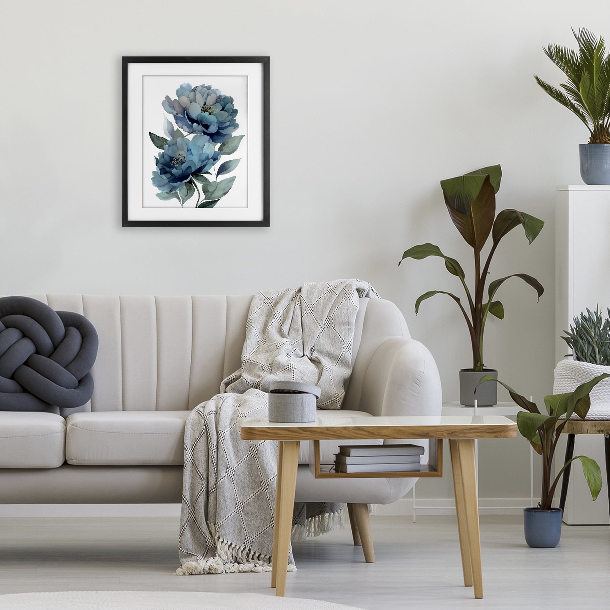 Stupell Industries Two Blue Flowers Serene Peonies Black Framed Print Under Glass, design by Franklyn Gregory