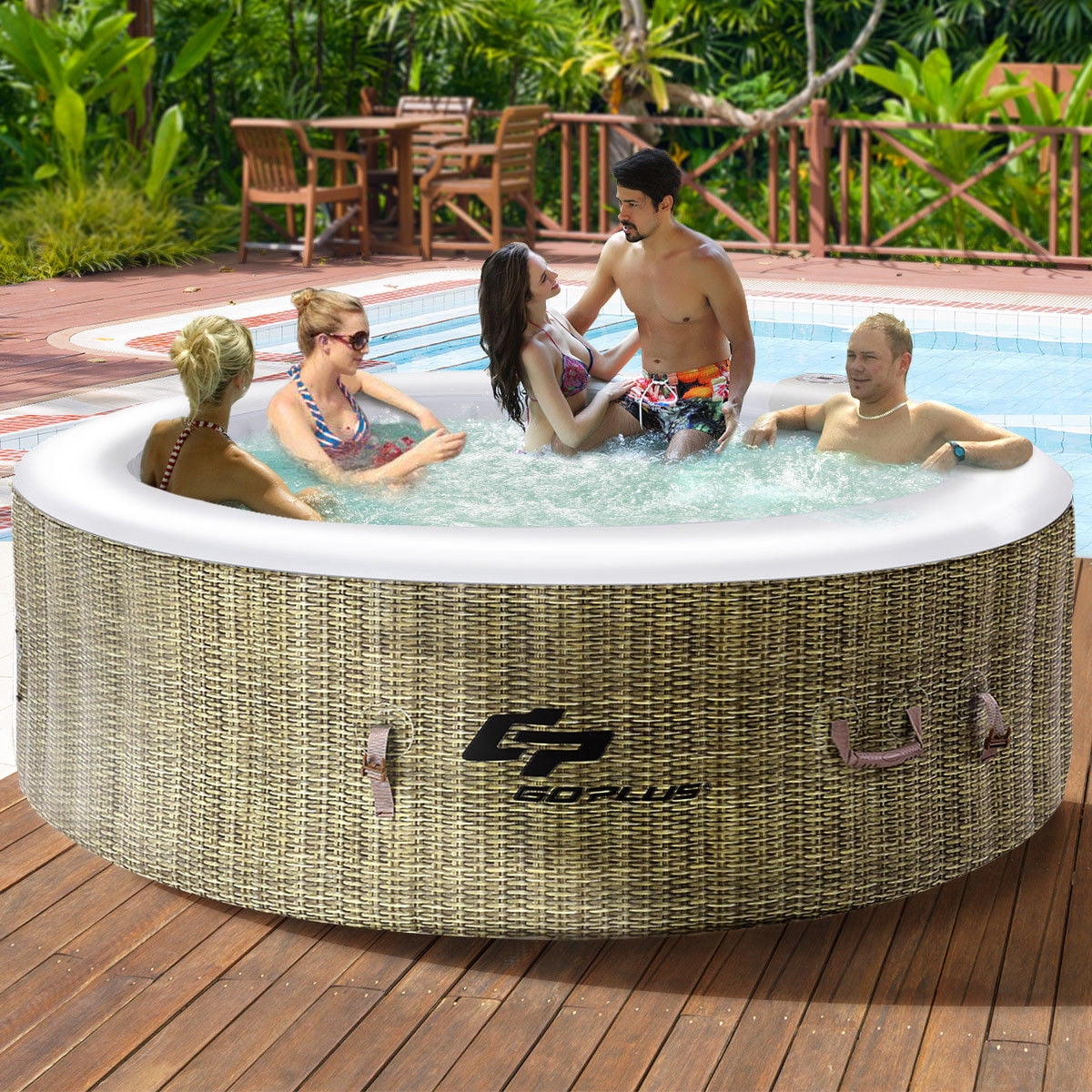 Goplus 6 Person Inflatable Hot Tub Outdoor Jets Portable Heated Bubble Massage Spa by Costway