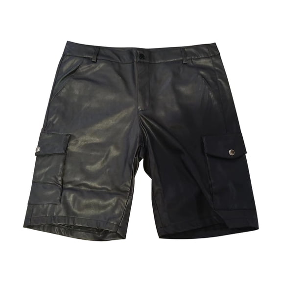 XIAOCHA Leather Cargo Shorts for Men Solid Button Pocket Bottoms Punk Club Daily Street Pants
