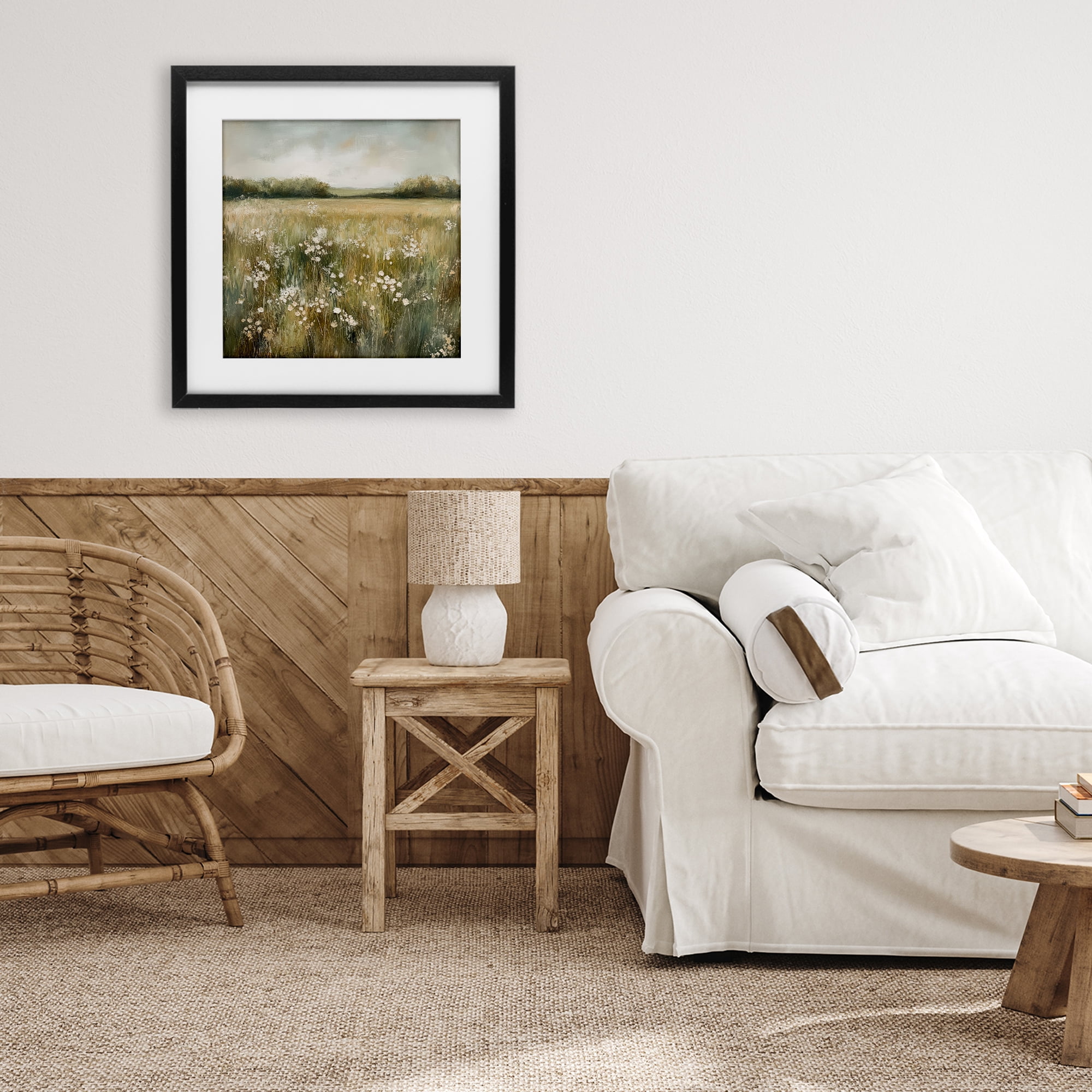 Stupell Industries Neutral Field Of Flowers Black Framed Print Under Glass design by Petal Prints Design, 16 x 16