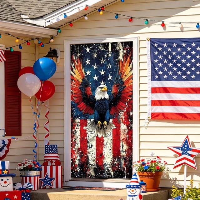 Linnome Independence Day Door Cover Hanging Cloth Background Cloth for Anniversary Celebration 70.9x35.4 Inch Multicolor#11