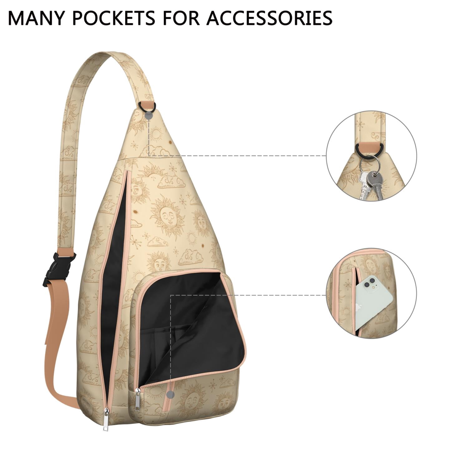 Gothic Mystical Crossbody Bag - Sun & Moon Star Print, Dark Aesthetic Sling Pack, Waterproof & Adjustable Strap