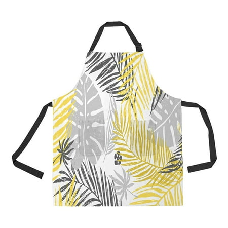 

ECZJNT palm leaves Adjustable Bib Kitchen Apron with Pockets for Women Men