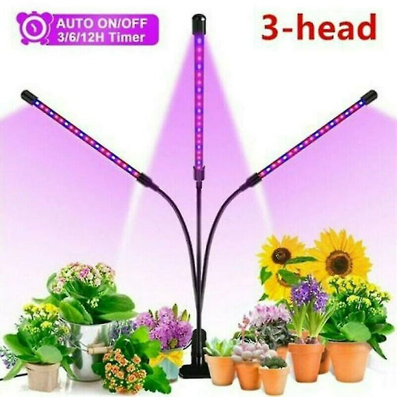 Growth charts 3 heads led grow light growing veg hydroponic flower clip lamp indoor with timer (HTOOQ)