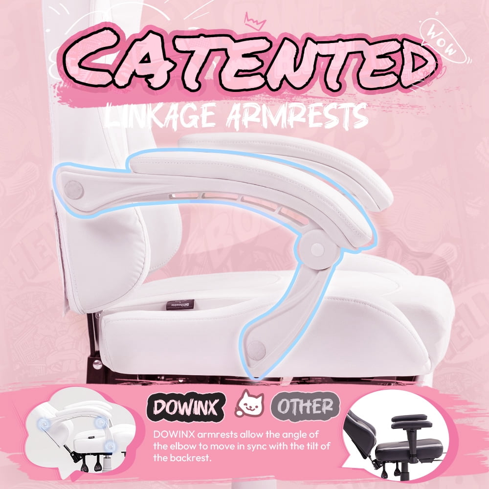 KARXAS Adult Cat Leather PC Gaming Chair with Massage Lumbar and Footrest, White