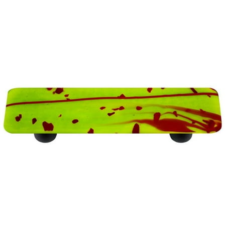- Hot Knobs HK3110-PB Mardi Gras Red with Spring Green Rectangle Glass Cabinet Pull - Black Post