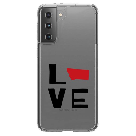 DistinctInk Clear Hybrid Case for Samsung Galaxy S21 (6.2" Screen) - Love Black & Red - Tempered Glass Back