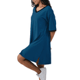 thumbnail image 5 of Gleelaud Womens Nightgowns Short Sleeve Color Block Sleepshirt Sleepwear Casual V Neck Sleep Dress Loungewear Nightshirts Blue, 5 of 8