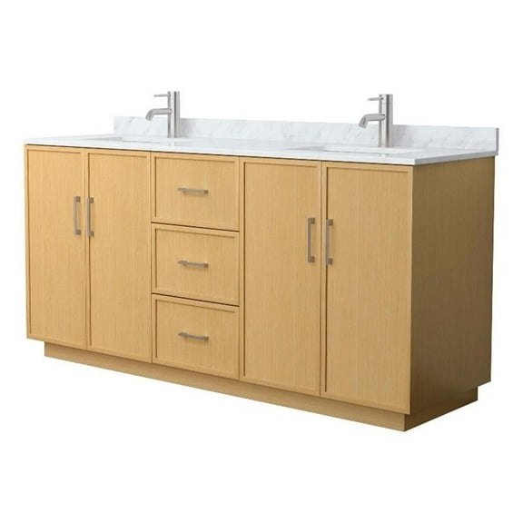 Elan TK 72" Light Oak Double Vanity & White Carrara Marble Top & Nickel Trim
