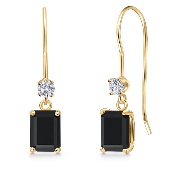 Gem Stone King 14K Yellow Gold Black Onyx and Lab Grown Diamond Earrings for Women | 1.25 Cttw | Gemstone December Birthstone | Octagon 6X4MM