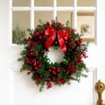 thumbnail image 2 of Christmas Wreath, 15.75 In Artificial Front Door Wreath with Berries Bow for Window Wall Fireplace Holiday Home Decor, 2 of 7