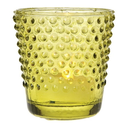 Green Lantern Glass Luna Bazaar Vintage Glass Glass Candle Holder (2.5-Inch, Candace Hobnail Design, Chartreuse Green) - For Use with Tea Lights - For Parties, Weddings, and Homes ()