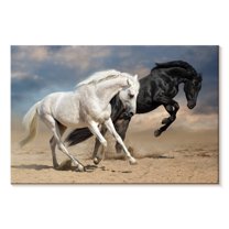 Elephant Stock Black And White Horses Wall Art - Horizontal Canvas Wall Art - Living Room Wall Decor - Animal Canvas - Blue And Black Decor - 12" x 8"