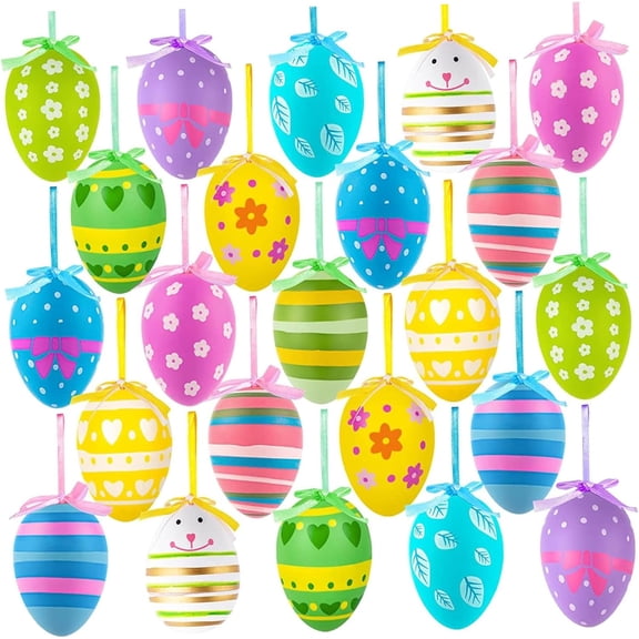 Easter Tree Ornaments, Easter Tree Ornaments Set of 24, Hanging DIY Plastic Eggs with Ribbon Decorative Multicolored Decorations for Holiday Home