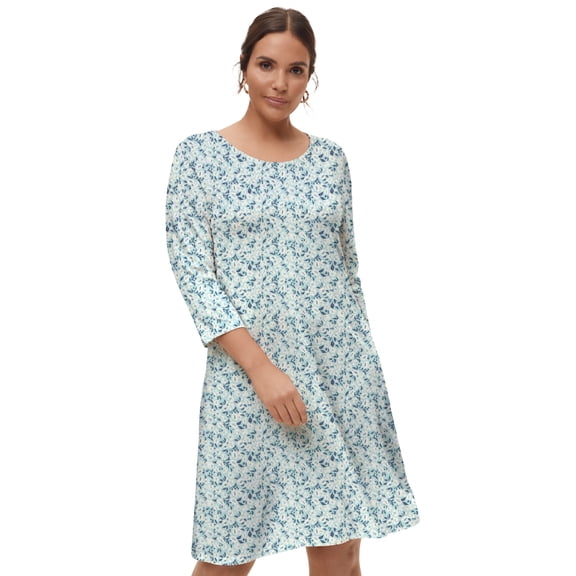 Ellos Plus Size Stretch Knit Scoop Neck 3/4 Sleeve A Line Dress