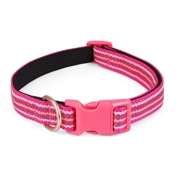 AtPet Soft Nylon Adjustable Reflective Dog Collars with Heavy Duty Metal D Ring,Pink, Small