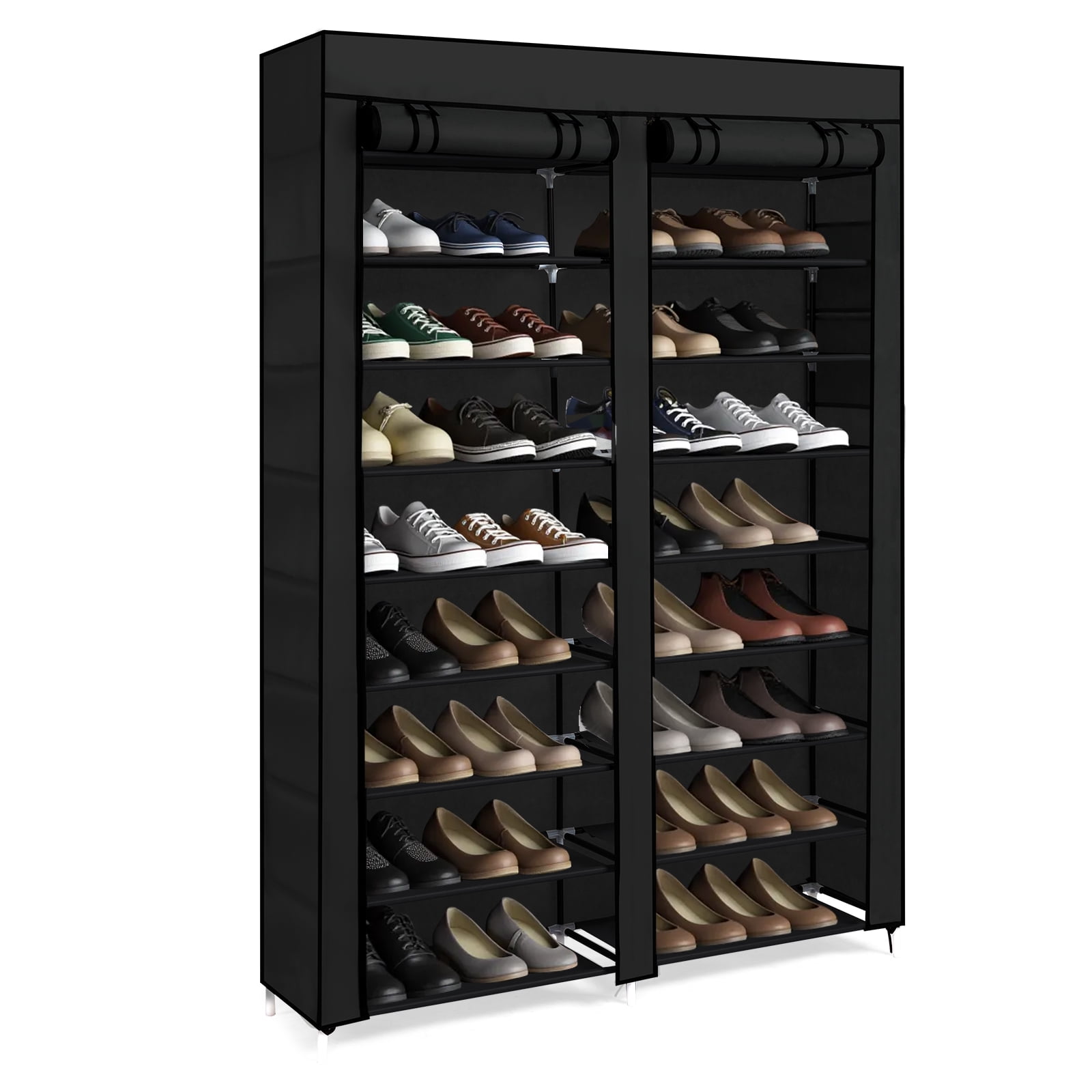 Ktaxon Shoe Rack Storage Organizer, 10 Tiers Double Row Portable Nonwoven Fabric Cover Shoe Rack Holds up to 40 Pairs, Black