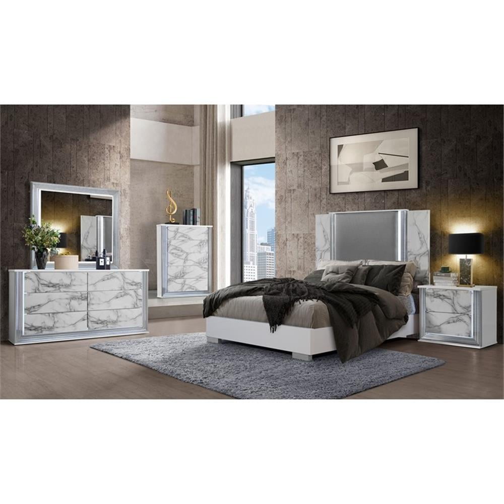 Global Furniture USA Ylime White Marble Nightstand With Led, 1 Pack