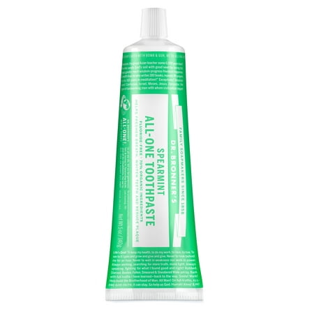 Dr. Bronner's Toothpaste - Spearmint - 5oz - Whitening, Natural & 70% Organic - Adults, Teens Children 3 and Above