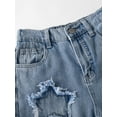 thumbnail image 3 of FEDPOP Baggy Jeans for Girls Wide Leg Ripped High Elastic Waisted Denim Pants Cute Summer Trousers Y2K Streetwear 10-14Y, 3 of 5