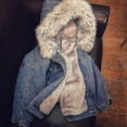 thumbnail image 3 of Women Winter Denim Jacket Fleece Lined Warm Faux Fur Hooded Jean Coat, 3 of 4