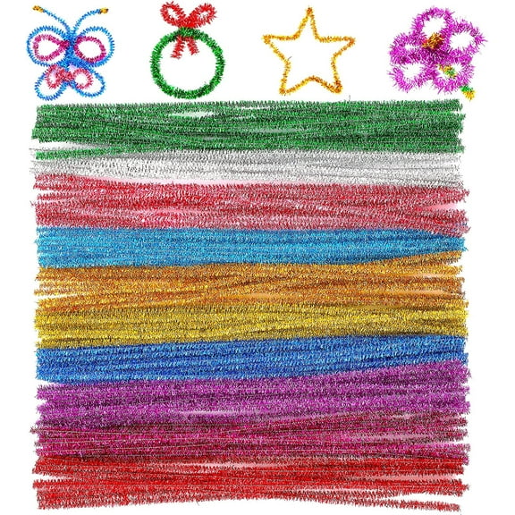 Sparkly Pipe Cleaners Bulk, 100Pcs 10-Color Tinsel Chenille Stems for Kids Craft Art DIY, 6mm x 12inch