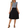 thumbnail image 2 of INSPIRE CHIC Gingham Top for Women's Ruffle Shirt V Neck Cap Sleeve Checkered Blouse M Navy Blue, 2 of 6