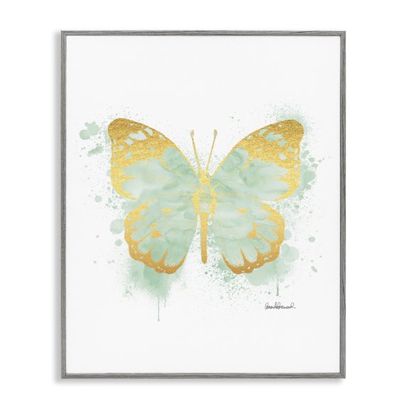 Stupell Industries Contemporary Seafoam Green Butterfly Paint Splatter Gray Framed Giclee Art, 16 x 20, by Amanda Greenwood