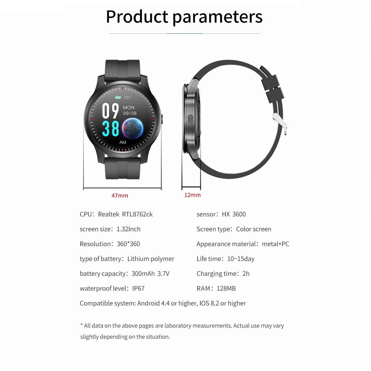 Link Dream Brown Smartwatch for Android iOS Full Touch 1.28" Fitness Tracker, IP67 Waterproof