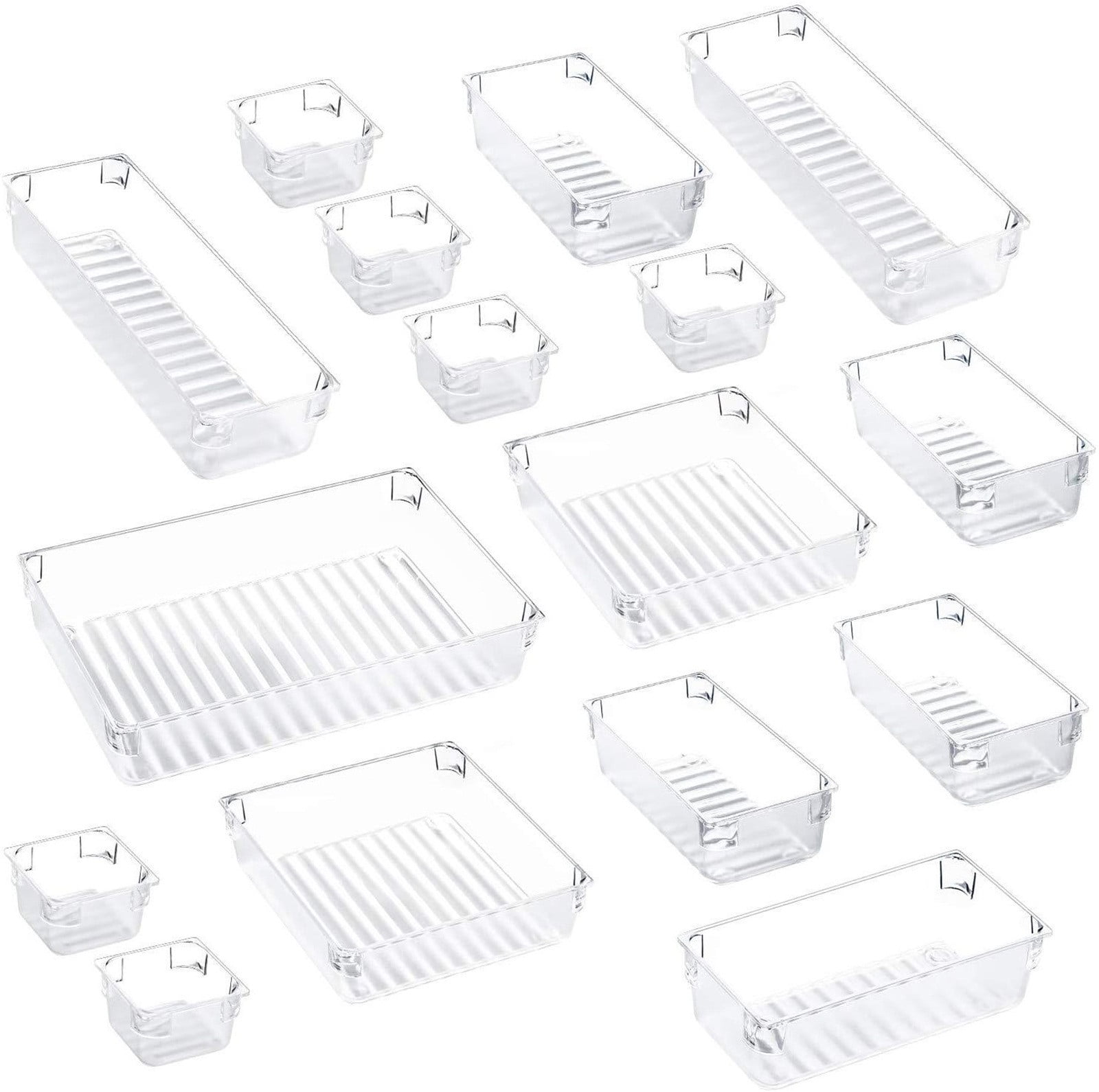 Openpig Drawer Organizer Set, Bathroom Drawer Organizers Makeup Trays Vanity Desk Dividers Versatile Storage Bins Clear Plastic Drawer Organization Container for Dresser, Kitchen, Office