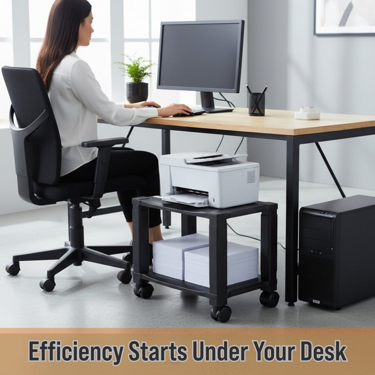 Home-Complete 2-Tier Office Desk Organizer Rolling Cart, Black photo 6