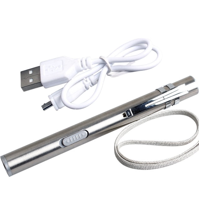 Stainless Steel USB Rechargeable Mini Flashlight Handy LED Torch Pen Light with Clip Workhe