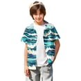 thumbnail image 3 of Abcomgle Youth Hawaiian Shirts Boys Tropical Waves Print Beach Shirts for Boys Button Down Short Sleeve Vacation Spring Shirts for Boys,Cyan,12-13Years, 3 of 5