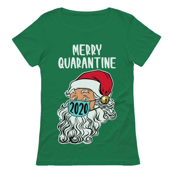 Tstars Merry Quarantine 2020 Santa Claus Face Mask Ugly Christmas Women T Shirt