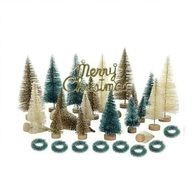45 PCS Artificial Mini Christmas Trees Bottle Brush Trees Christmas Village Trees with Wood Base Small Sisal Tree for Tabletop Christmas Decor Holiday Winter Christmas Table Decorations