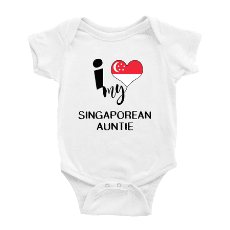 

I Heart My Singaporean Auntie Singapore Love Flag Baby One-Pieces (White 12-18 Months)