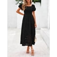 thumbnail image 4 of Black Eyelet Square Neck Puff Sleeve Smocked Maxi Dress With Pockets, 4 of 30