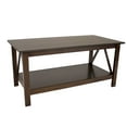 thumbnail image 2 of Sunnydaze Rectangular Solid Pine Wood Coffee Table with Storage Shelf, Dark Brown, 2 of 14