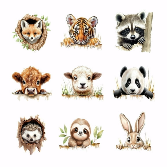 9pcs Pocket Animal Iron On Transfer Patches Animal Heat Transfer Stickers DIY Iron On Decals Washable Heat Transfer Paper for Clothing T-Shirt Backpacks bag Pillow Decor Applique Plastic