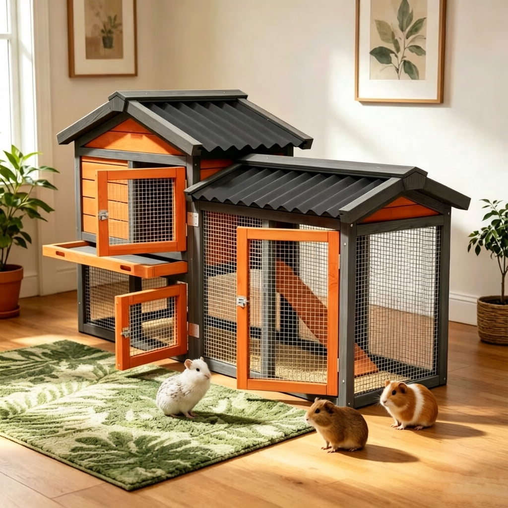 Outdoor 2 Story Quail Cage for 6 Quail with Weatherproof Brooder Box, Indoor Hutch for Guinea pig with Tray, Orange
