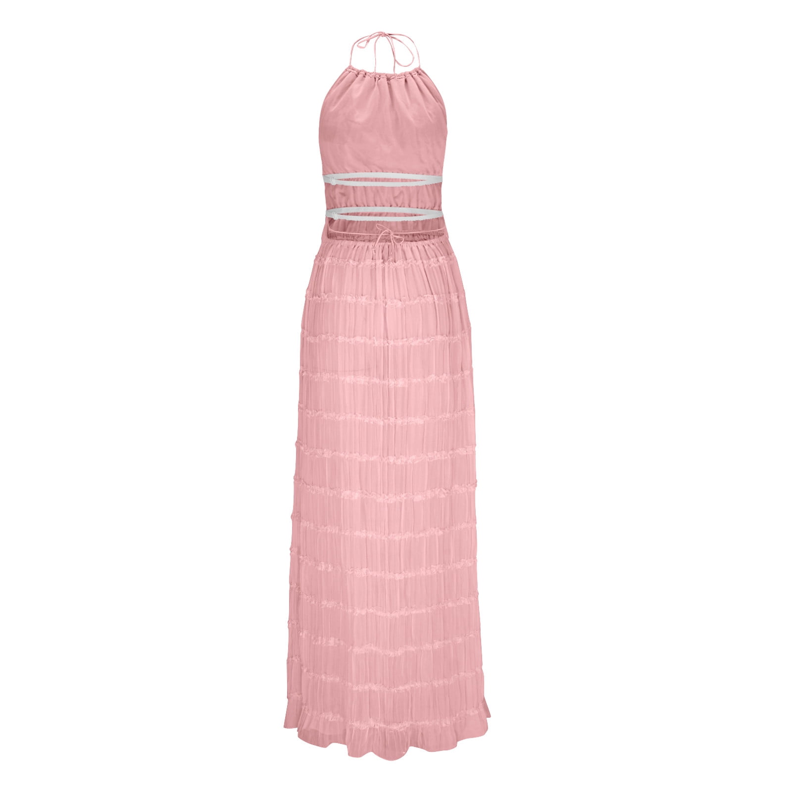 Womens Y2k Skirt Set Backless Lace Halter Crop Top and Long Skirt Sets Beach Cocktail Club Dress Fashion Outfit