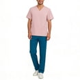 thumbnail image 2 of felwors Scrub Set for Men from, 4 Pocket V-Neck Scrub Top with 5 Pocket Tapered Leg Fly Front Cargo Pant (Light Pink, L), 2 of 8