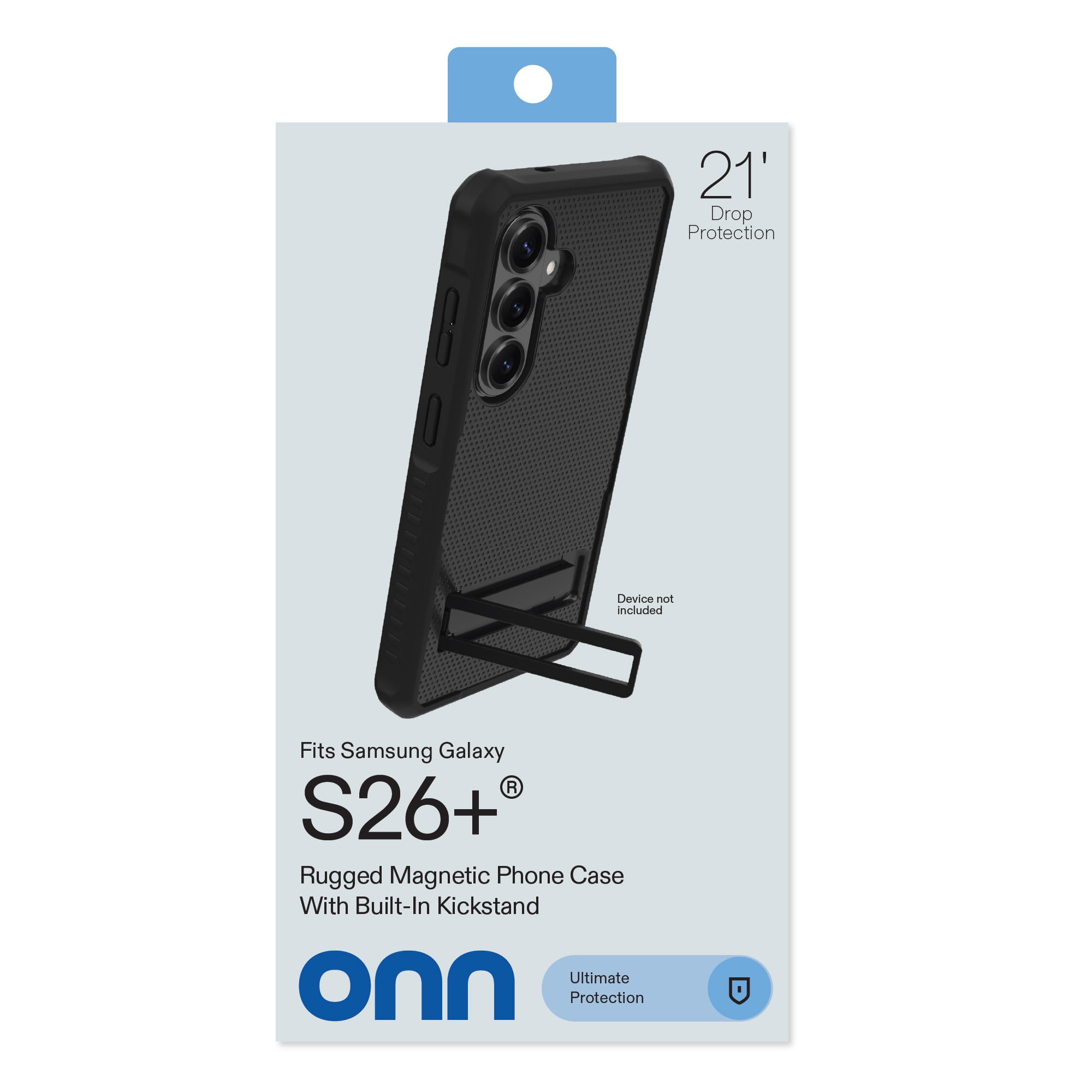 onn Magnetic Compatible Rugged Phone Case with Kickstand for Samsung Galaxy S26+ - Black