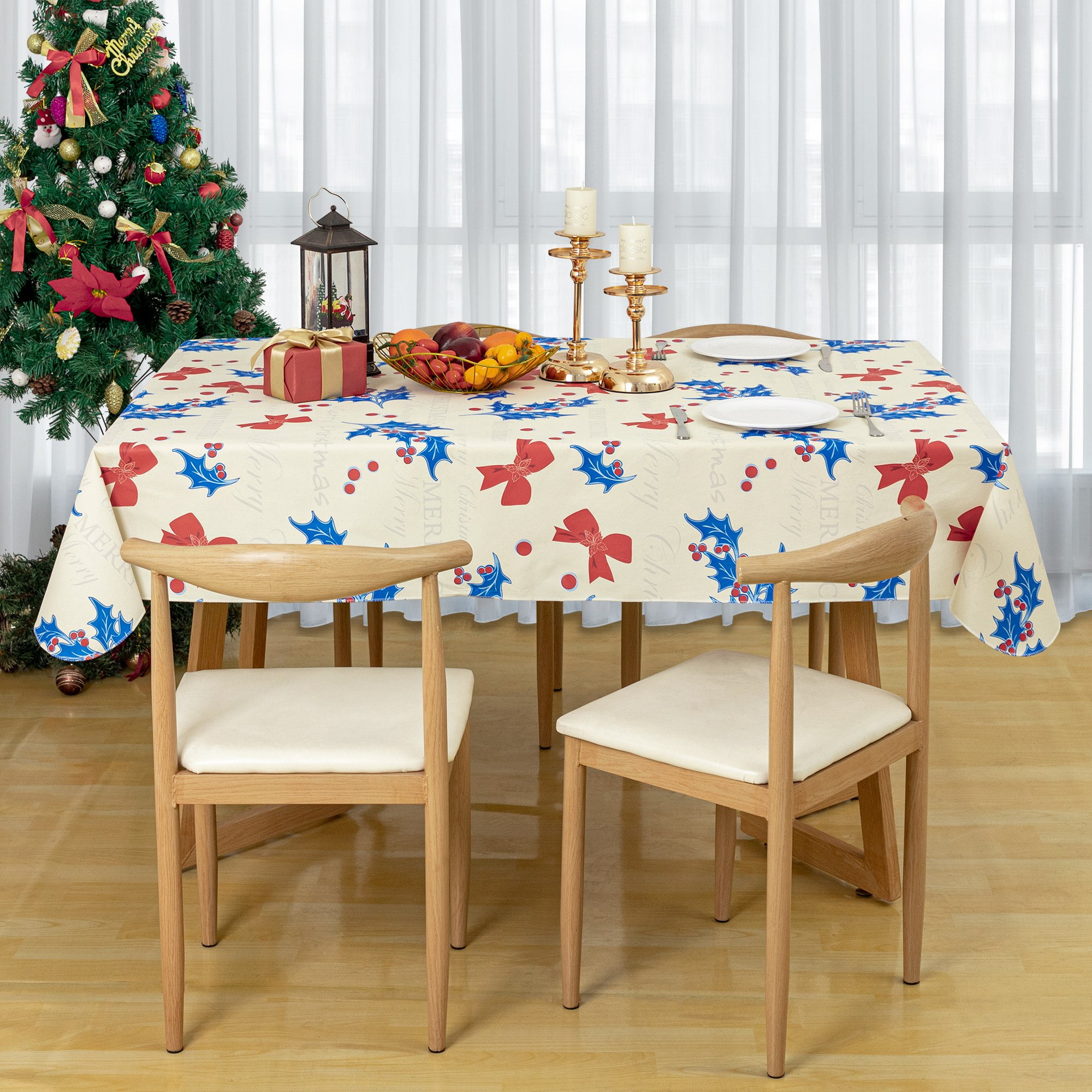 RAY STAR 52x70in Rectangle Vinyl Christmas Tablecloth 100% Waterproof Oil Proof PVC Xmas Decorative Table Cloth