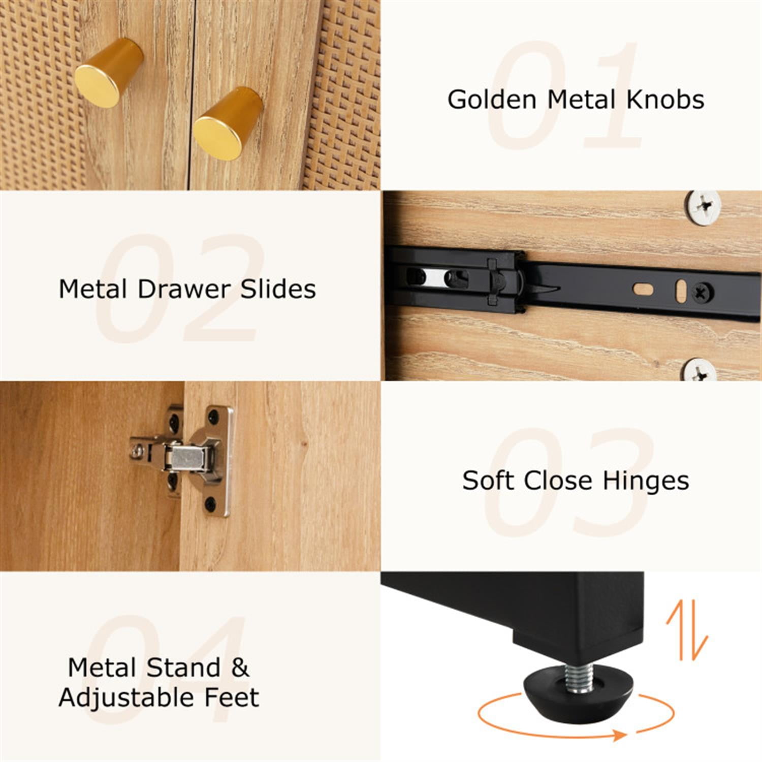 Demi Bonn Accent Floor Storage Cabinet with Rattan Doors, Bathroom Cabinet with Large Drawer, Freestanding Storage Cabinet Organizer, Beige